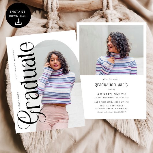 Invitation Modern Boho Arch 2 Photos Graduation
