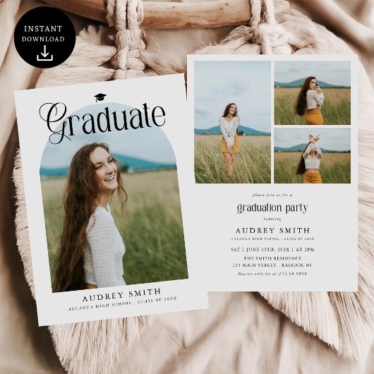 Invitation Modern Boho Arch 4 Photos Graduation