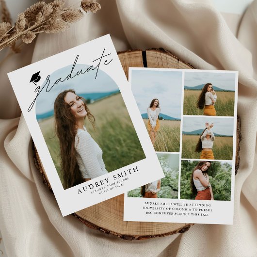Invitation Modern Boho Arch 6 Photos Graduation Announcement