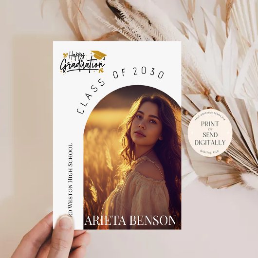 Invitation Modern Boho Arch Photo Graduation Announcement 