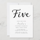 Invitation Modern Boho Black Script Simple 5th Birthday (Devant)