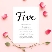 Invitation Modern Boho Black Script Simple 5th Birthday