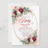Invitation Modern Boho Burgundy and Gold Baby Shower Invite (Devant)