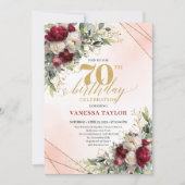 Invitation Modern Boho Burgundy Floral 70 Years Young Invite (Devant)