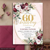 Invitation Modern Boho Burgundy Roses 60th Birthday Invite