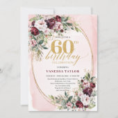 Invitation Modern Boho Burgundy Roses 60th Birthday Invite (Devant)