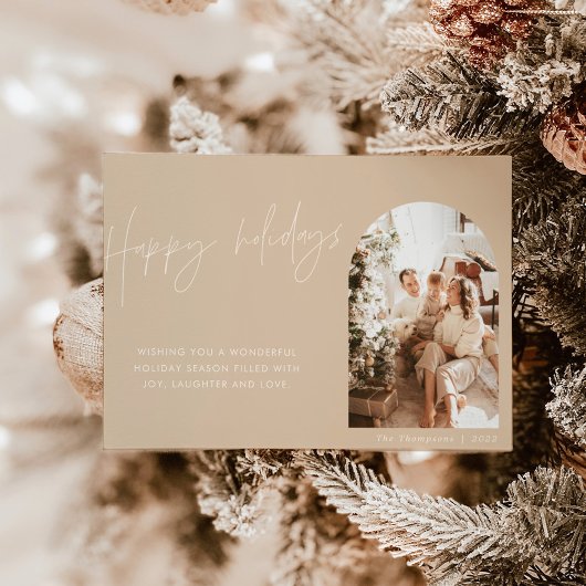 Invitation Modern Boho Christmas Card, Arch Photo Holiday Inv