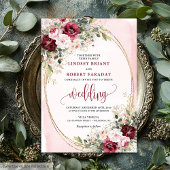 Invitation Modern Boho Deep Red Blush Gold Roses Sage Wedding