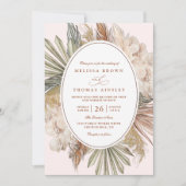 Invitation modern boho greenery pampas grass qr code wedding (Devant)