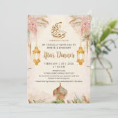 Invitation Modern Boho Pampas and Gold Lantern Iftar Dinner (Debout devant)