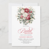 Invitation Modern Boho Red Blush Greenery Gold Bridal Shower (Devant)