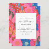 Invitation Modern Boho Red Floral 80th Birthday Party (Devant / Derrière)