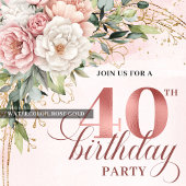 Invitation Modern Boho Rose Gold Flowers 40th Birthday Invite