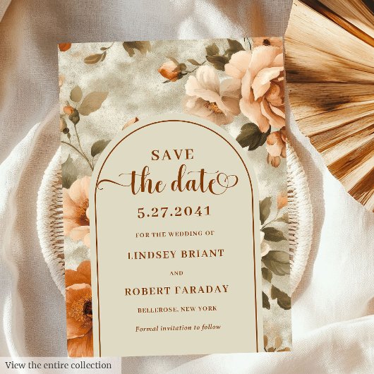 Invitation Modern Boho Terracotta Olive Floral Save The Date