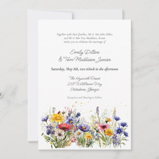 Invitation Modern Boho Wildflower QR Code Wedding (Devant)