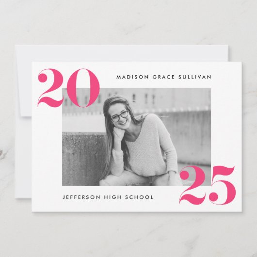 Invitation Modern Bold 2025 Hot rose Photo Graduation Party (Devant)