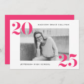Invitation Modern Bold 2025 Hot rose Photo Graduation Party (Devant / Derrière)