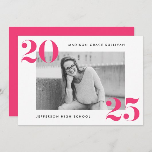 Invitation Modern Bold 2025 Hot rose Photo Graduation Party (Devant / Derrière)