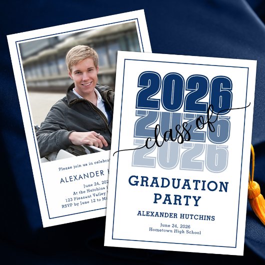 Invitation Modern Bold Class 2026 Navy Blue Graduation Party