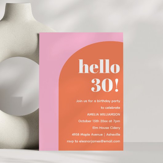 Invitation Modern Bold Geometric Pink Orange 30th Birthday