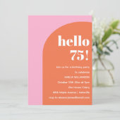 Invitation Modern Bold Geometric Pink Orange 75th Birthday (Debout devant)