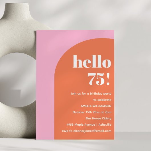 Invitation Modern Bold Geometric Pink Orange 75th Birthday