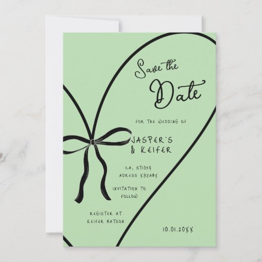 Invitation Modern Bold Heart Bow Photo Mariage Enregistrer La (Devant)