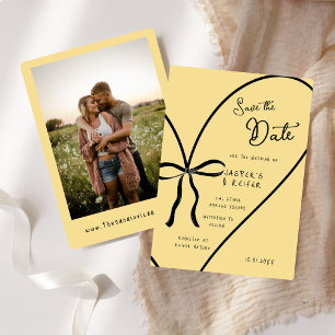 Invitation Modern Bold Heart Bow Photo Mariage Enregistrer La