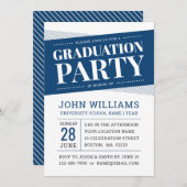 Invitation Modern Bold Navy Blue White Graduation Party (Devant / Derrière)