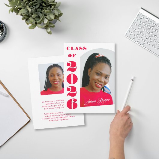 Invitation Modern Bold Pink Script Graduation Announcement