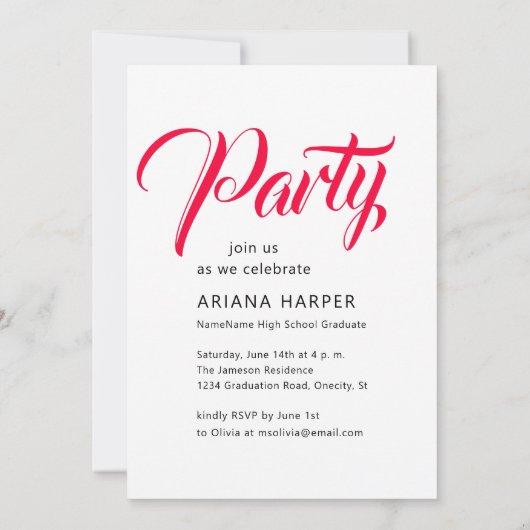 Invitation Modern Bold Pink Script Graduation Party (Dos)