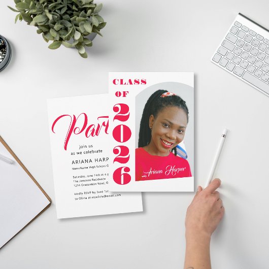 Invitation Modern Bold Pink Script Graduation Party
