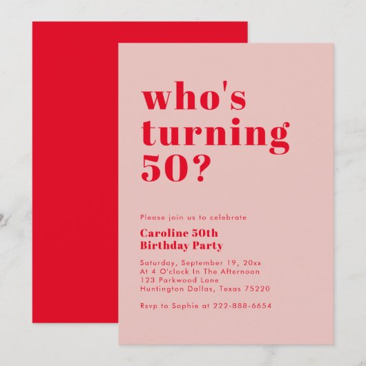 Invitation Modern Bold qui atteint 50 ans | Anniversaire roug (Devant / Derrière)