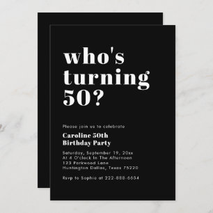 Invitation Modern Bold qui tourne 50 noir blanc anniversaire