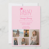 Invitation Modern Bold Retro Pink Trendy 6 photos graduation (Dos)