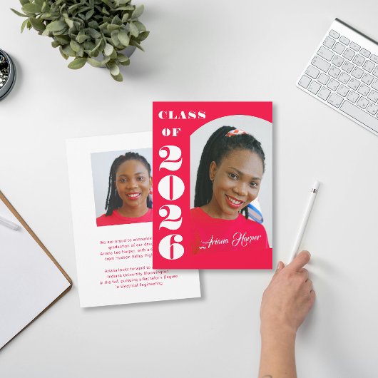 Invitation Modern Bold Script Pink Graduation Announcement