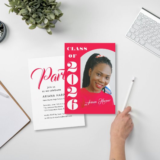 Invitation Modern Bold Script Pink Graduation Party
