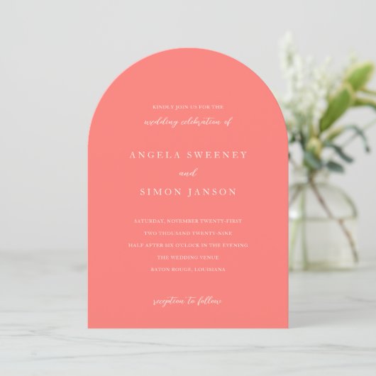 Invitation Modern Bold Vibrant Coral Simple Wedding (Debout devant)