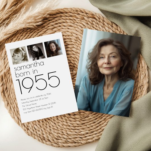 Invitation Modern Born en 1955 4 Photos 70e anniversaire