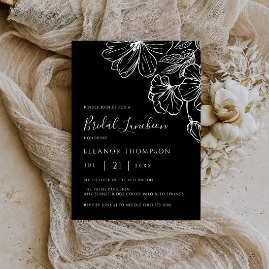 Invitation Modern Botanical Black Line Art Bridal Luncheon 