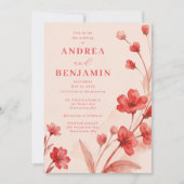 Invitation Modern Botanical Bloom Juicy Red Pinky Pink  (Devant)