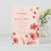 Invitation Modern Botanical Bloom Juicy Red Pinky Pink  (Debout devant)