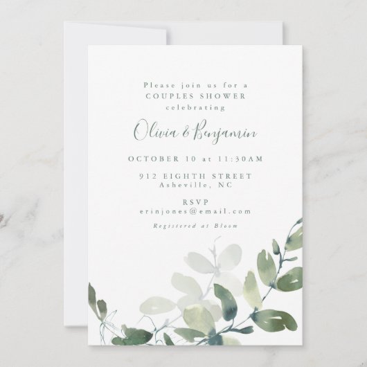 Invitation Modern Botanical Eucalyptus Boho Couples Shower (Devant)