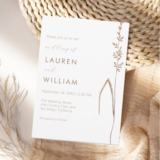 Invitation Modern Botanical Single Stem Wildflower Wedding