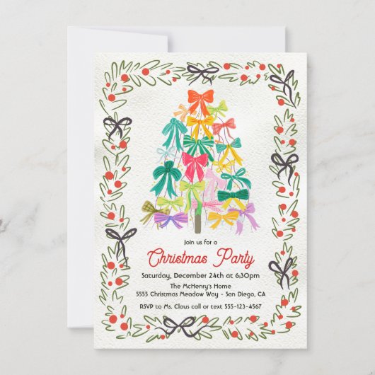 Invitation Modern Bow Christmas Tree Party (Devant)