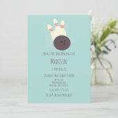 Invitation Modern Bowling Alley fête d'anniversaire Turquoise (Debout devant)