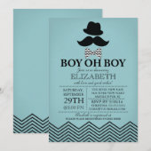 Invitation Modern Boy Oh Boy Little Man Mustache Baby shower (Devant / Derrière)