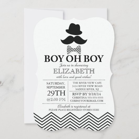 Invitation Modern Boy Oh Boy Little Man Mustache Baby shower (Devant)