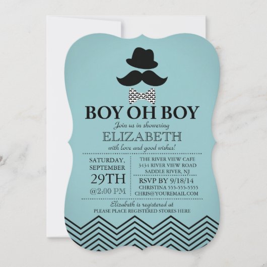 Invitation Modern Boy Oh Boy Little Man Mustache Baby shower (Devant)