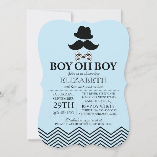 Invitation Modern Boy Oh Boy Little Man Mustache Baby shower (Devant)